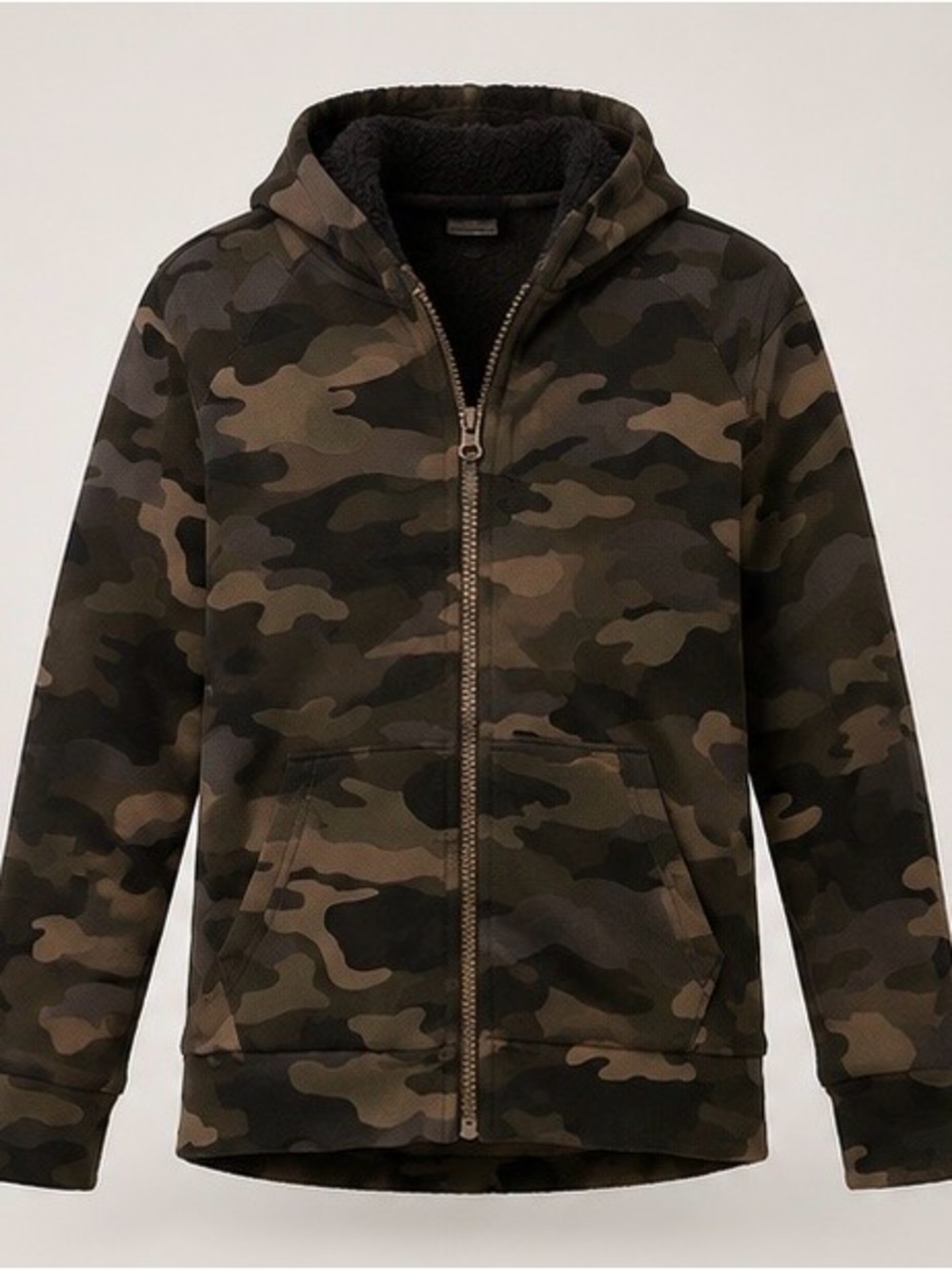 Old Navy Boys' Size M (8) Black, Gray & Blue Camouflage Zip Hooded Fleece Jacket